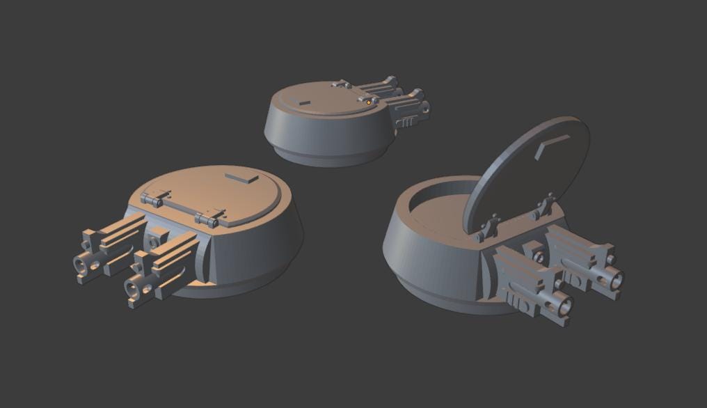 Grimdark mini turrets for sci-fi vehicles and tanks