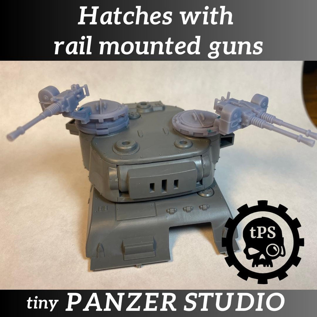 Tank cupola hatches with rail-mounted weapons for sci-fi tanks and vehicles