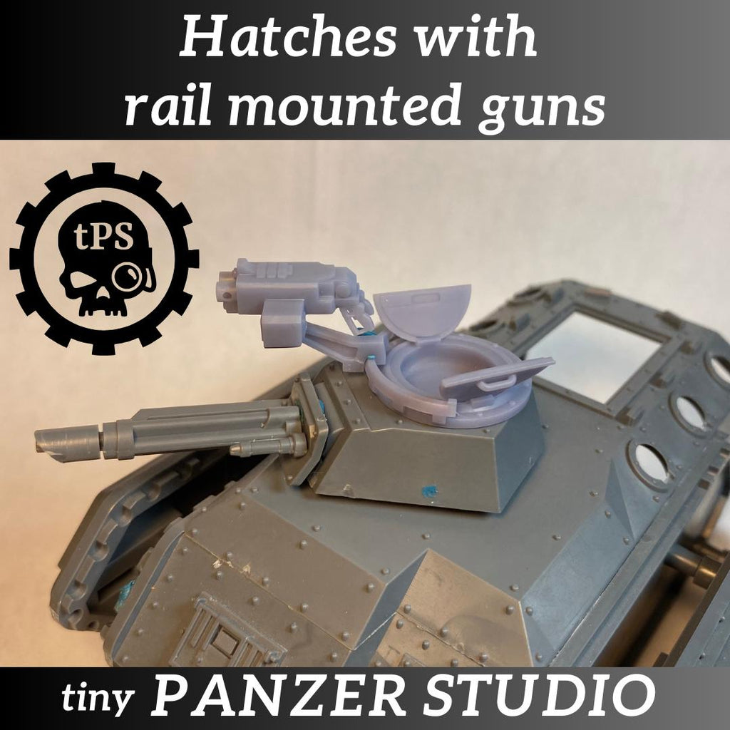 Tank cupola hatches with rail-mounted weapons for sci-fi tanks and vehicles